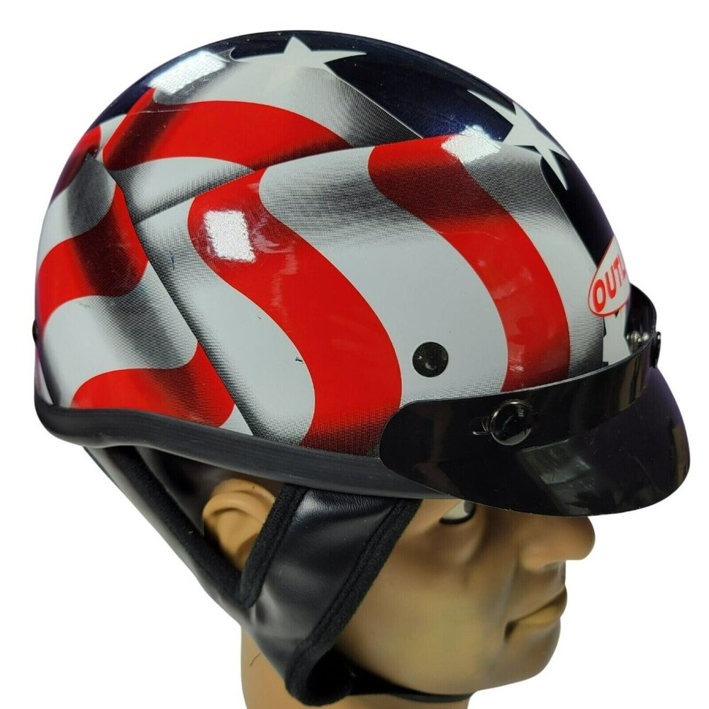 Outlaw USA American Flag Half Shell Motorcycle Helmet T-70 DOT 2008 Size S 55-56
